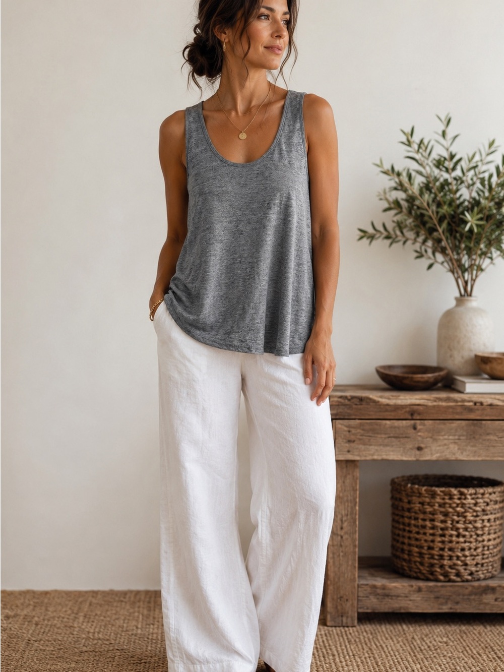 Mossimo Linen Blend Swing Tank Top Gray Size SP